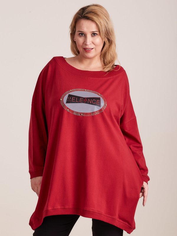 Wholesale Sweatshirt burgundy tunic with plus size applique