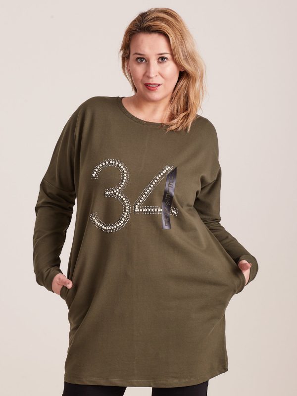 Wholesale Khaki sweatshirt tunic with plus size applique