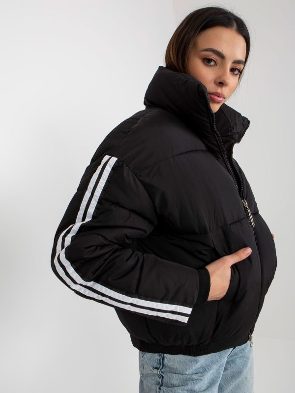 Wholesale Black quilted winter jacket with stripes