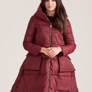 Wholesale Burgundy asymmetrical winter jacket