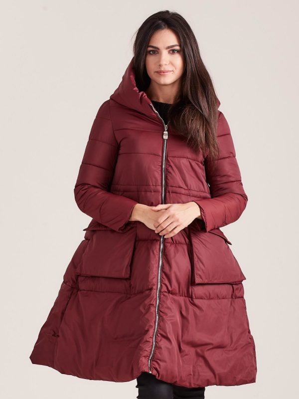 Wholesale Burgundy asymmetrical winter jacket