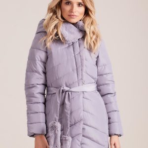 Wholesale Grey quilted winter jacket with fur