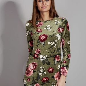 Wholesale Green velour tunic with flowers