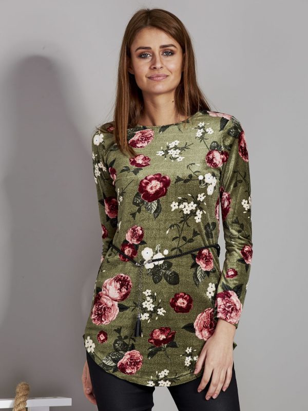 Wholesale Green velour tunic with flowers