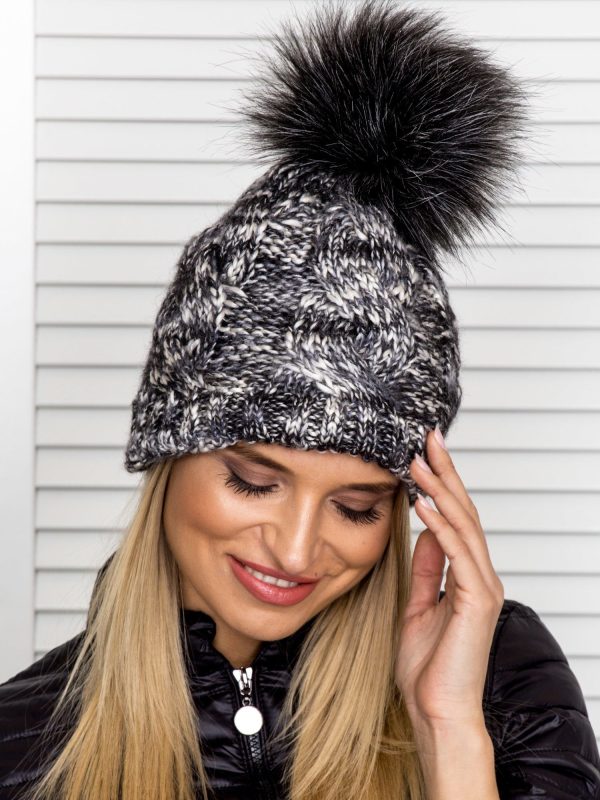 Wholesale Insulated melange braid cap with pompom dark gray