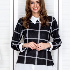 Wholesale Black Modular Plaid Blouse