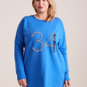 Wholesale Blue sweatshirt tunic with plus size applique