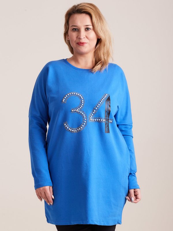 Wholesale Blue sweatshirt tunic with plus size applique