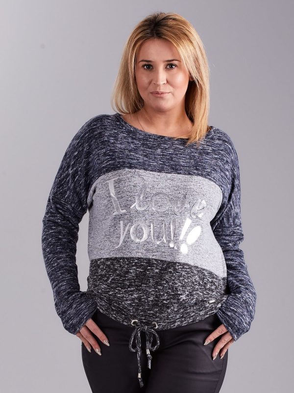 Wholesale Blue blouse with plus size lettering