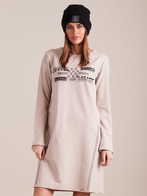 Wholesale Beige sweatshirt dress with applique