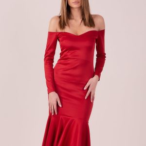 Wholesale Red dress with wide flounce at the bottom