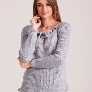 Wholesale Light grey sweater with lacing