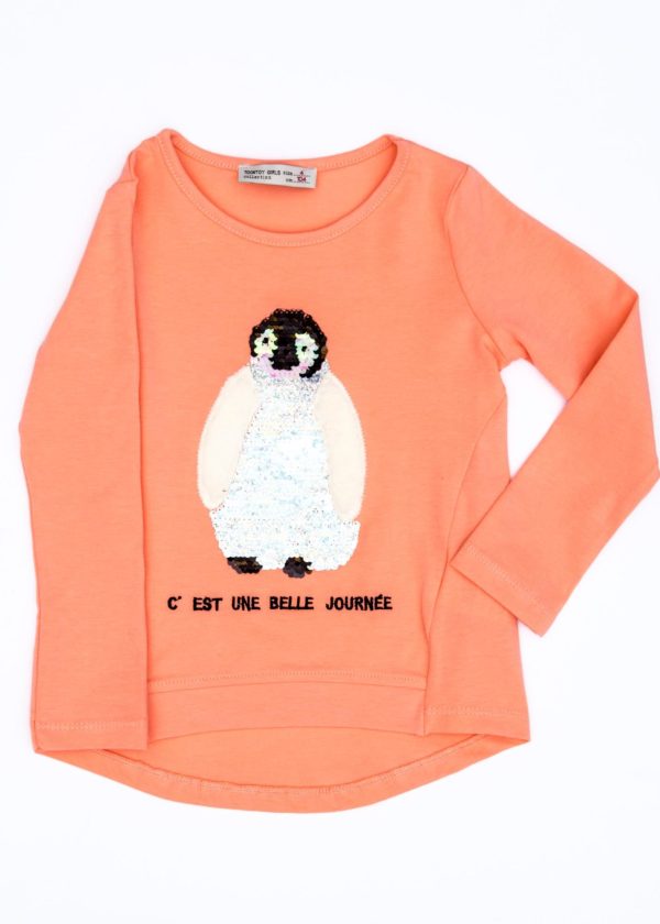 Wholesale Orange blouse for girl with penguin