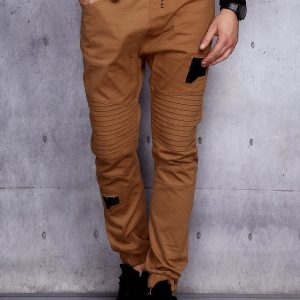 Wholesale Beige jogger pants for men with stitching and patches