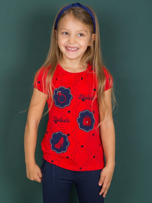 Wholesale Red t-shirt for girl with stripes