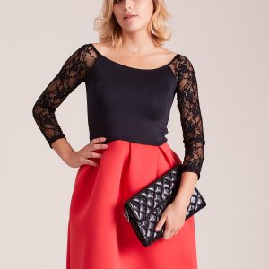 Wholesale Red and black dress with lace sleeves