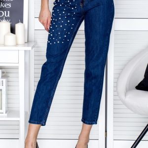 Wholesale Blue straight trousers with pearls