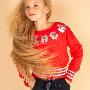 Wholesale Red sweatshirt for girl with welts