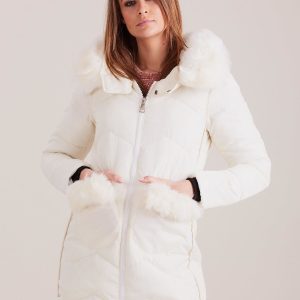 Wholesale Ecru winter jacket with fur trim