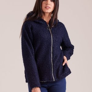 Wholesale Navy blue knitted jacket with hood