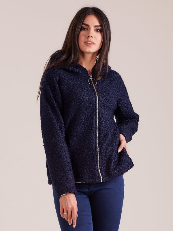 Wholesale Navy blue knitted jacket with hood