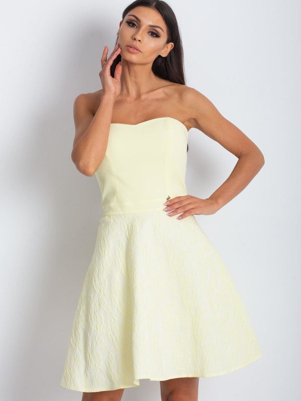 Wholesale Light Yellow Flared Strapless Dress