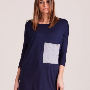 Wholesale Navy blue casual tunic with pocket