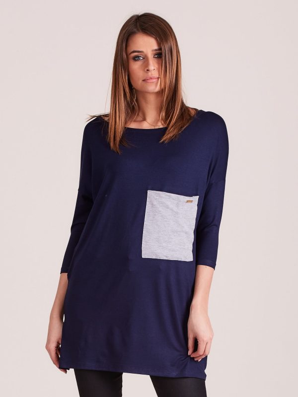 Wholesale Navy blue casual tunic with pocket