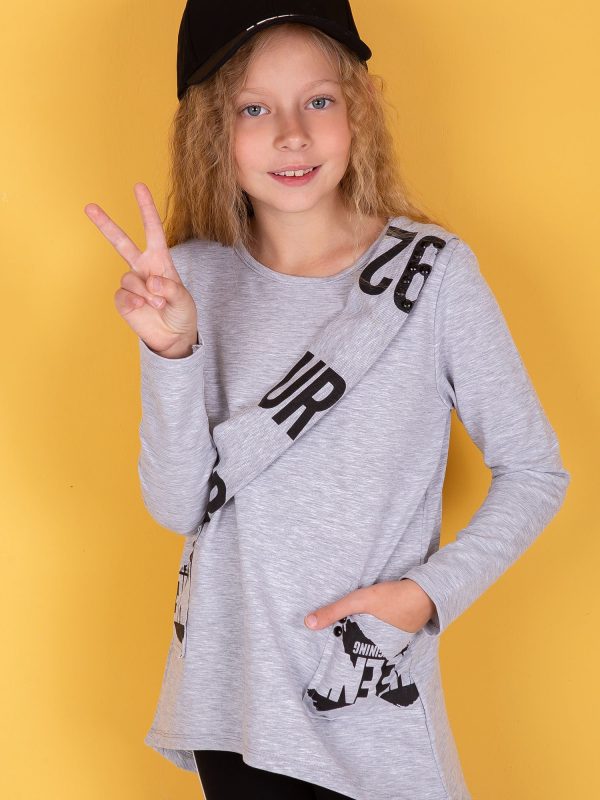 Wholesale Grey tunic for girl with print on pockets