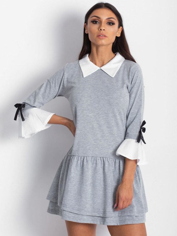 Wholesale Light grey dress with collar and bows