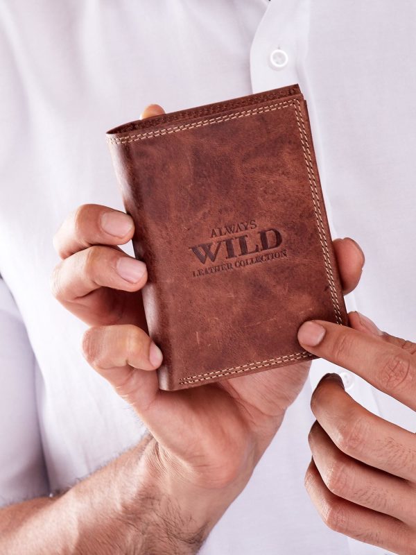 Wholesale Brown leather wallet for man with embossed lettering