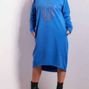 Wholesale Blue sweatshirt dress with pockets PLUS SIZE