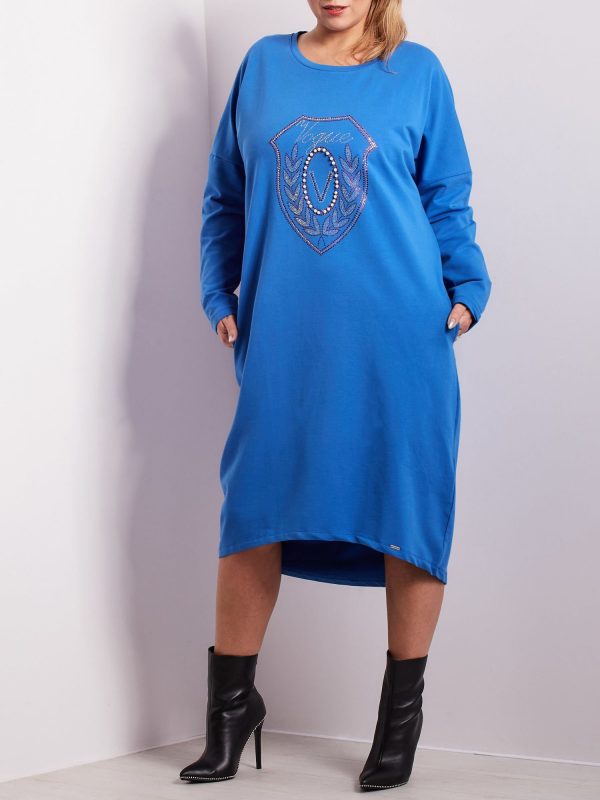 Wholesale Blue sweatshirt dress with pockets PLUS SIZE