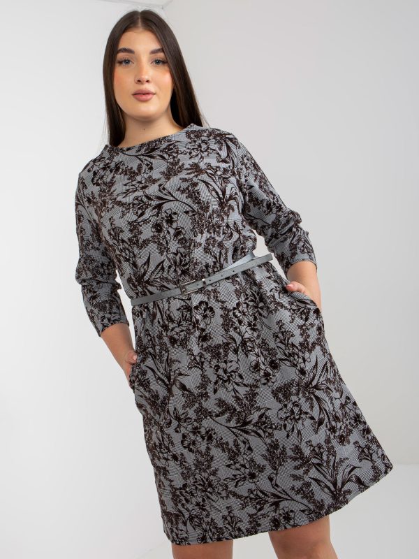 Wholesale Brown Elegant Plus Size Dress With Velour Patterns