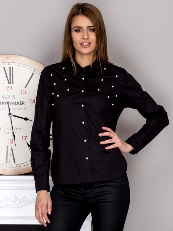 Wholesale Women's shirt with pearls black