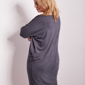 Wholesale Grey dress with rhinestones and long sleeves PLUS SIZE