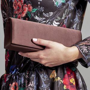 Wholesale Satin plain clutch bag with mirror dark brown