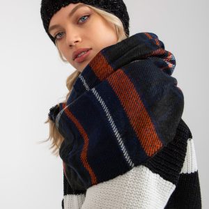 Wholesale Navy Blue and Orange Warm Chimney with Plaid Print