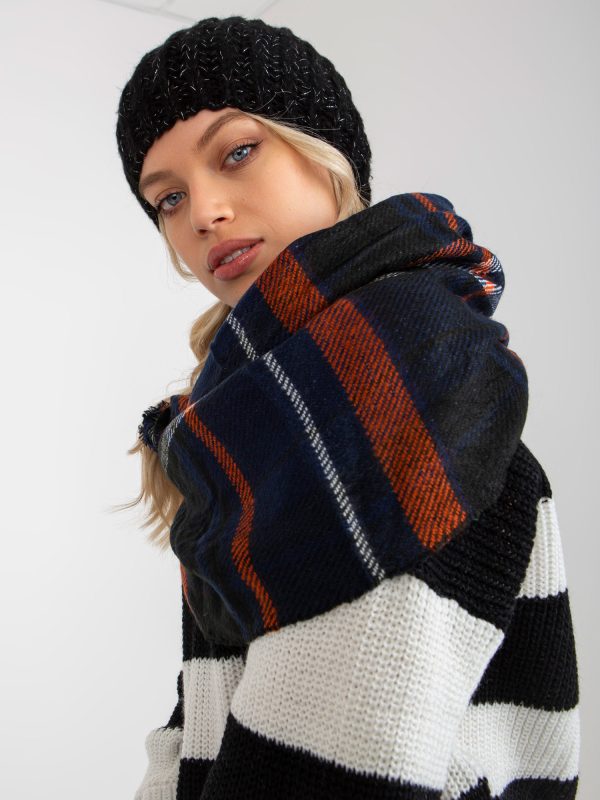 Wholesale Navy Blue and Orange Warm Chimney with Plaid Print