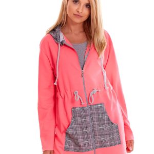 Wholesale Fluo pink sweatshirt with hoodie and welts