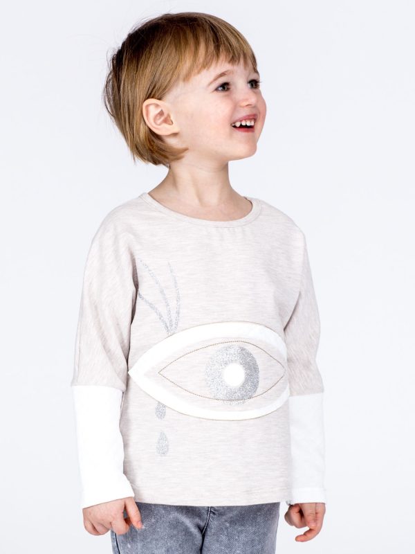 Wholesale Beige cotton girl sweatshirt with eye and quilting