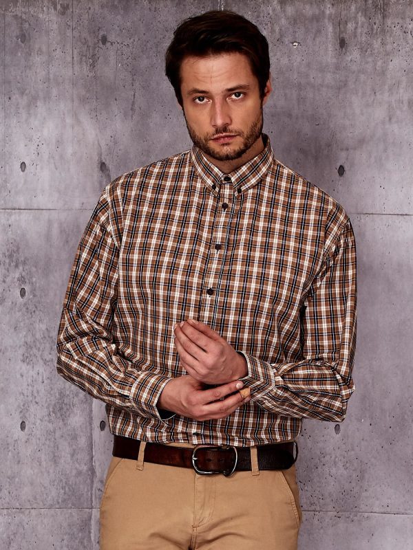 Wholesale Beige plaid shirt for men PLUS SIZE