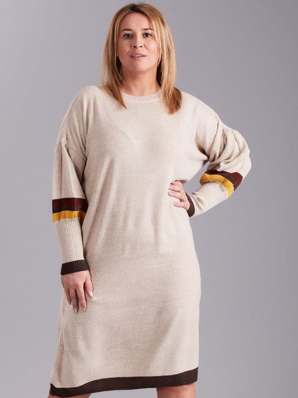 Wholesale Beige Knitted Plus Size Dress