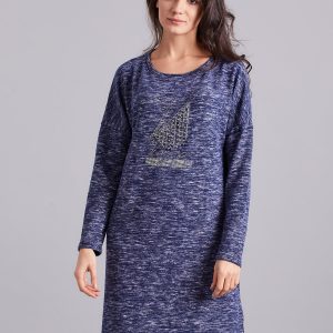 Wholesale Blue asymmetrical dress with appliqué