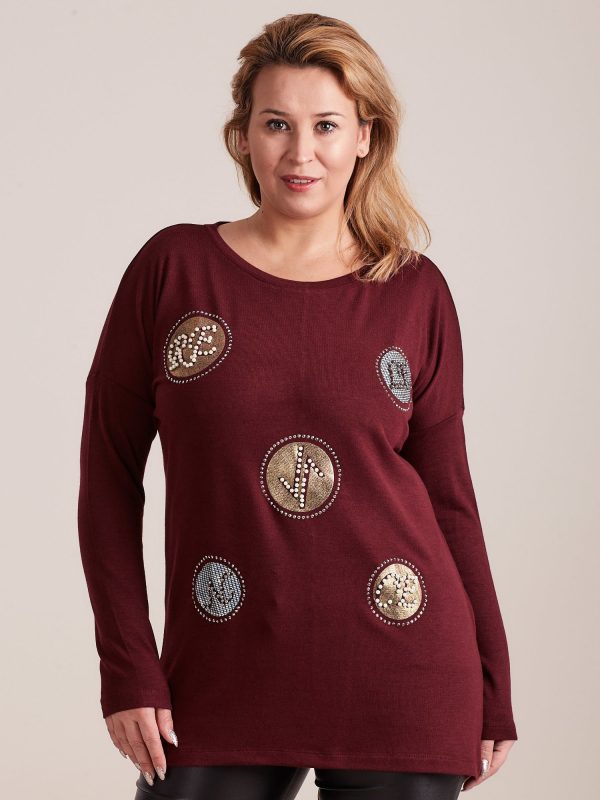 Wholesale Burgundy blouse with appliqué and beads PLUS SIZE