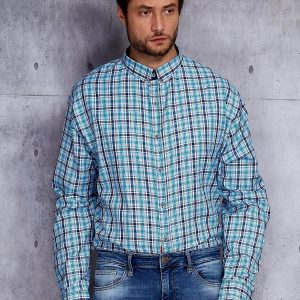 Wholesale Light Blue Plus Size Men's Checkered Shirt