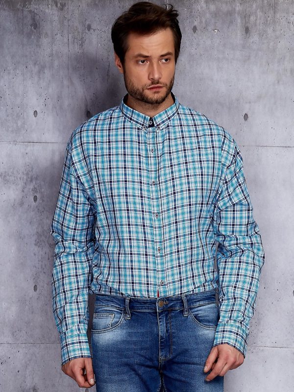 Wholesale Light Blue Plus Size Men's Checkered Shirt