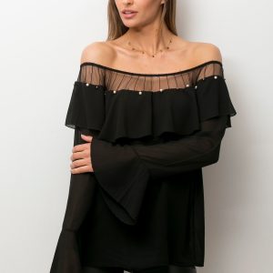 Wholesale Spanish blouse with pearls black