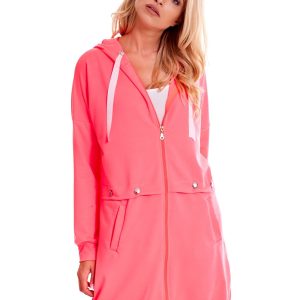 Wholesale Fluo pink long sweatshirt cover with hood