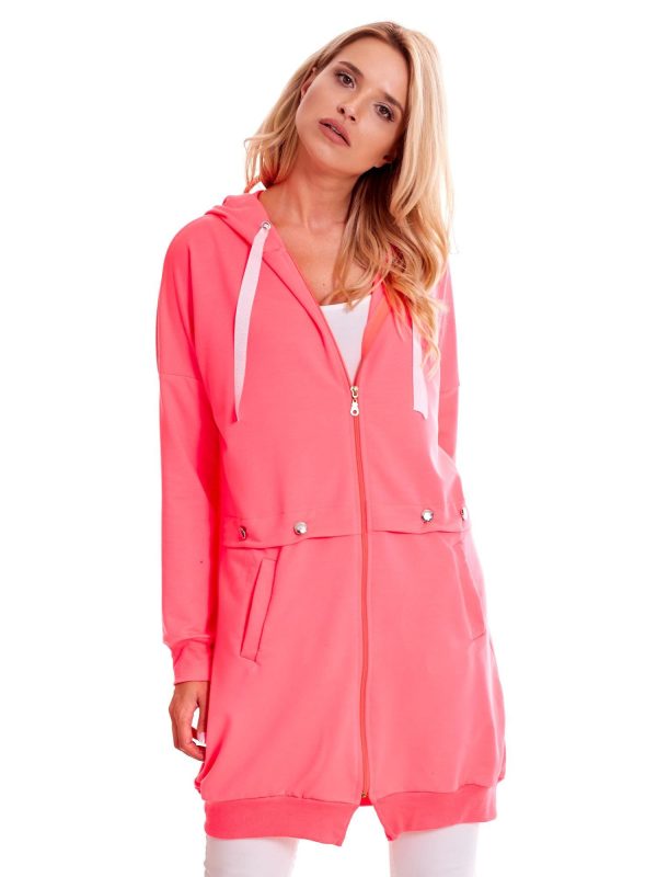 Wholesale Fluo pink long sweatshirt cover with hood